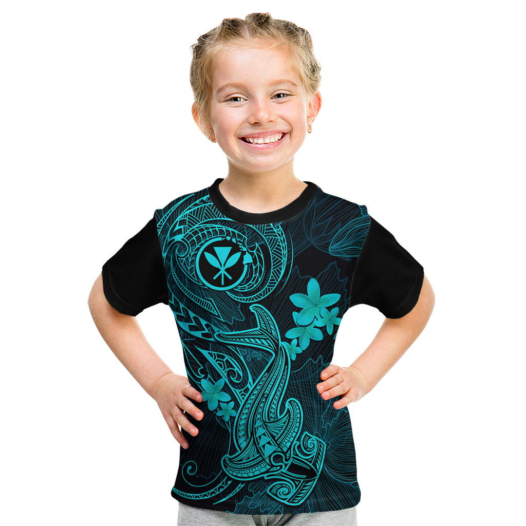 Hawaii Kid T Shirt Hammerhead Shark Tattoo Mix Polynesian Plumeria Turquoise Version LT14 Turquoise - Polynesian Pride