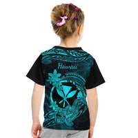 Hawaii Kid T Shirt Hammerhead Shark Tattoo Mix Polynesian Plumeria Turquoise Version LT14 - Polynesian Pride