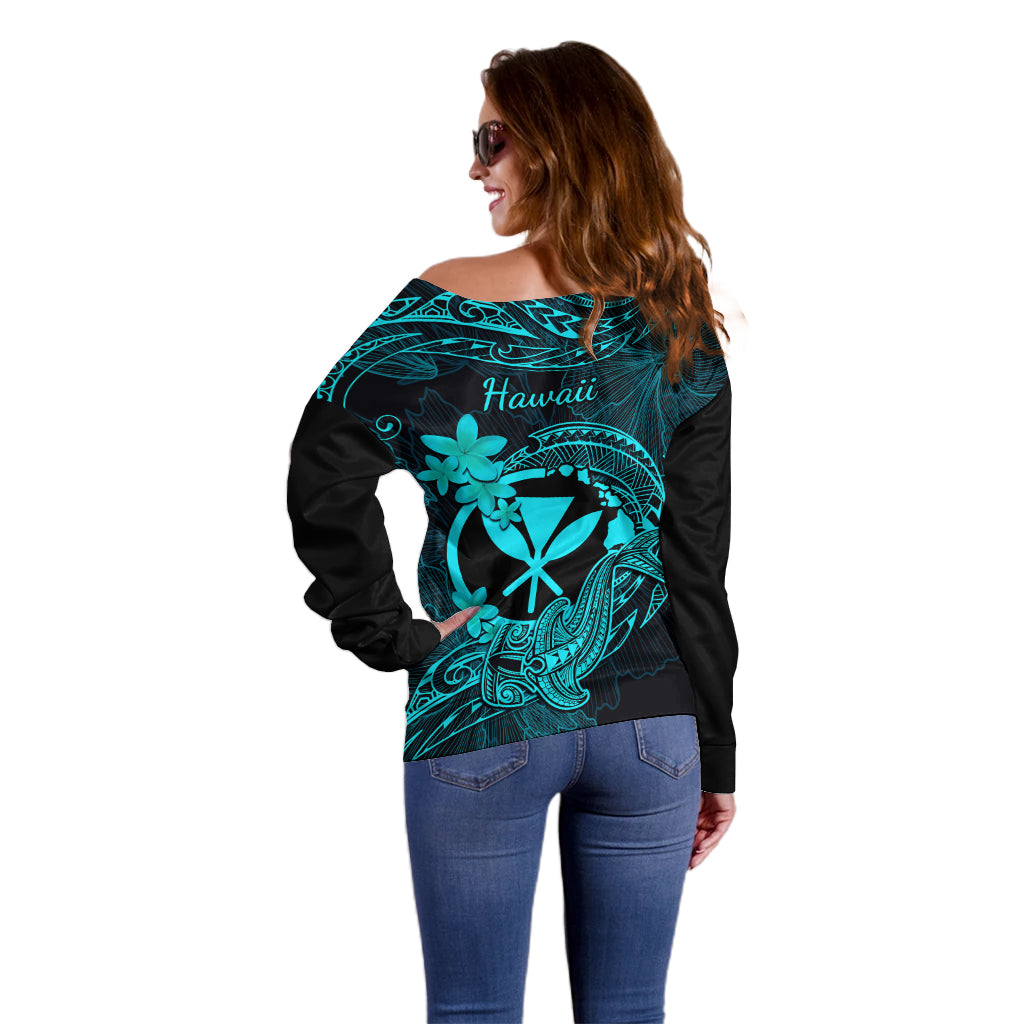 hawaii-off-shoulder-sweater-hammerhead-shark-tattoo-mix-polynesian-plumeria-turquoise-version