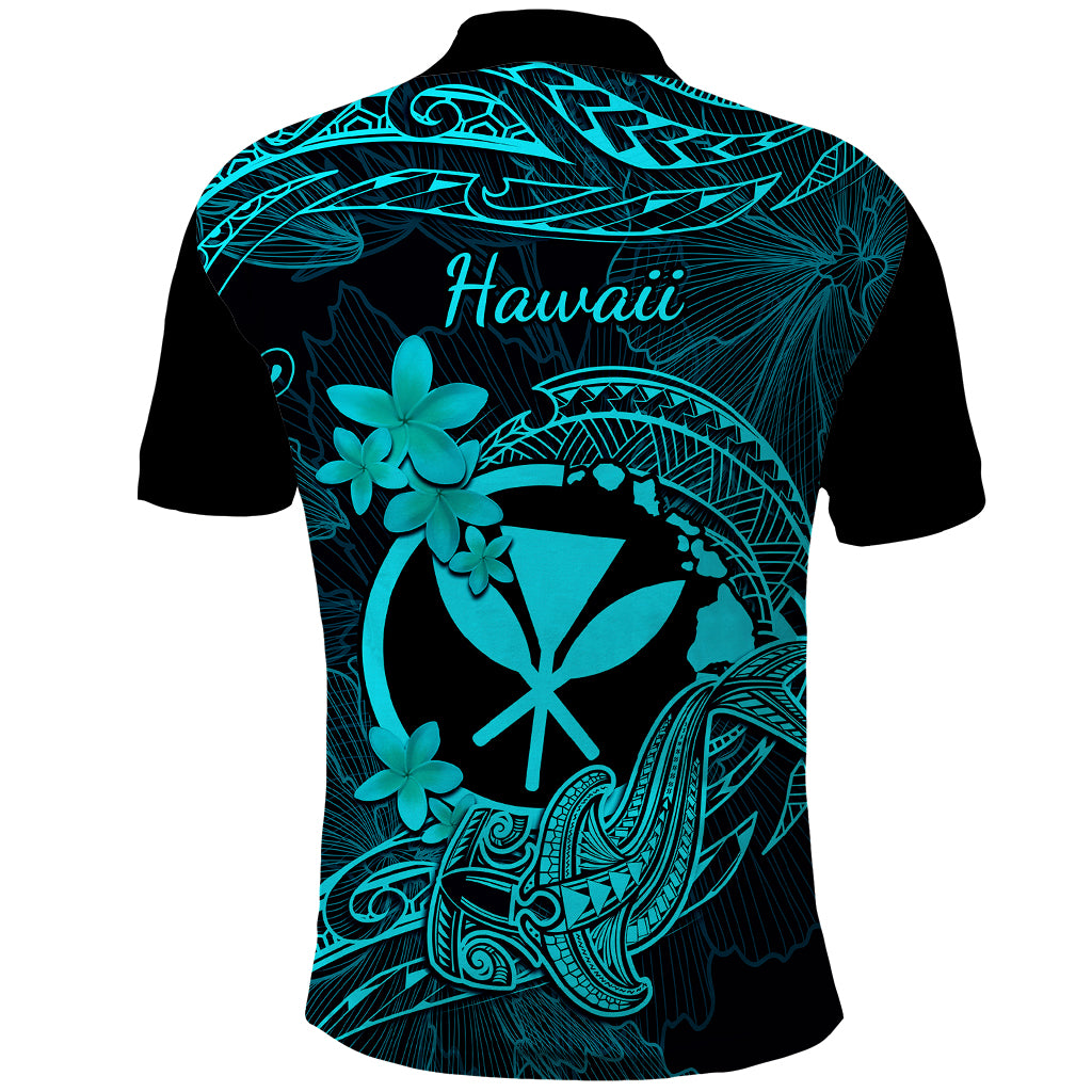 Hawaii Polo Shirt Hammerhead Shark Tattoo Mix Polynesian Plumeria Turquoise Version LT14 - Polynesian Pride