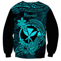 Hawaii Sweatshirt Hammerhead Shark Tattoo Mix Polynesian Plumeria Turquoise Version LT14 - Polynesian Pride