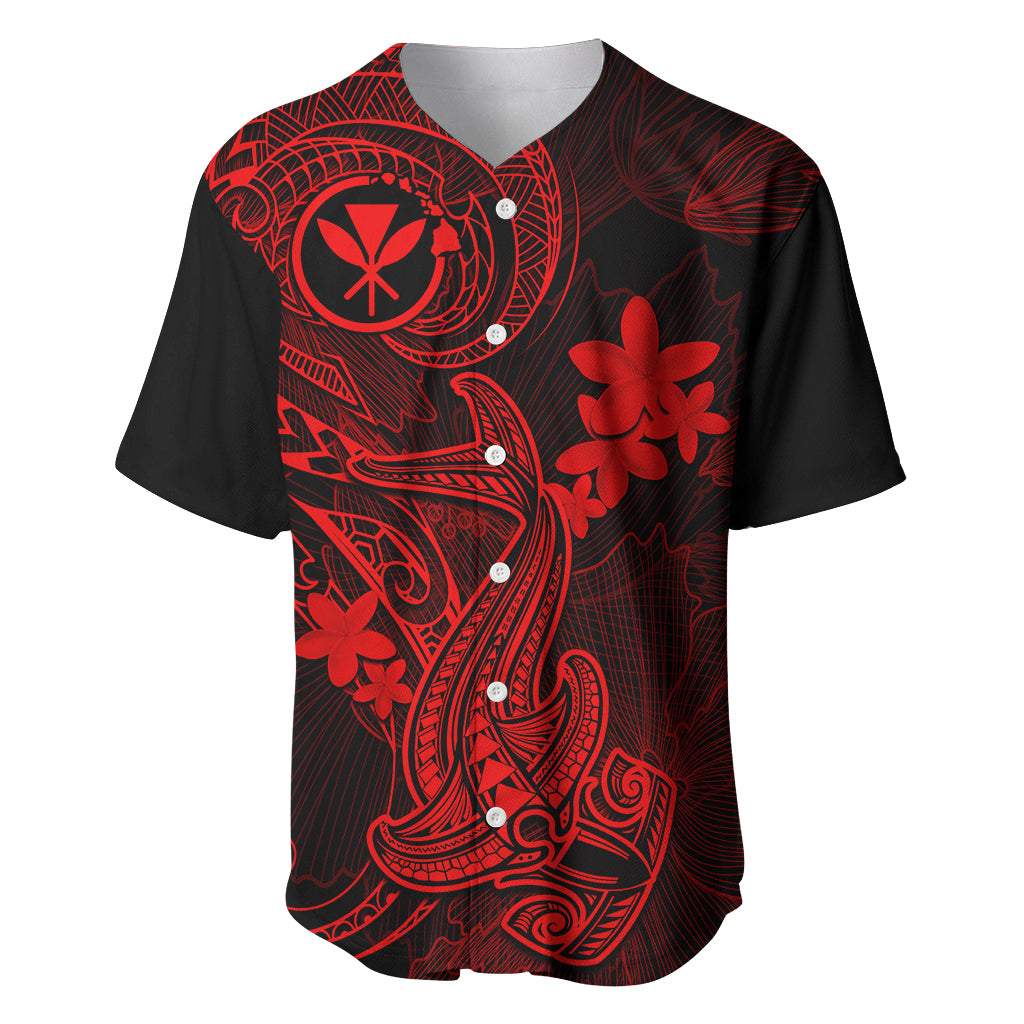 Hawaii Baseball Jersey Hammerhead Shark Tattoo Mix Polynesian Plumeria Red Version LT14 Red - Polynesian Pride