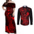 hawaii-couples-matching-off-shoulder-maxi-dress-and-long-sleeve-button-shirts-hammerhead-shark-tattoo-mix-polynesian-plumeria-red-version