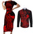 hawaii-couples-matching-short-sleeve-bodycon-dress-and-long-sleeve-button-shirts-hammerhead-shark-tattoo-mix-polynesian-plumeria-red-version