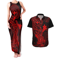 Hawaii Couples Matching Tank Maxi Dress and Hawaiian Shirt Hammerhead Shark Tattoo Mix Polynesian Plumeria Red Version LT14 Red - Polynesian Pride