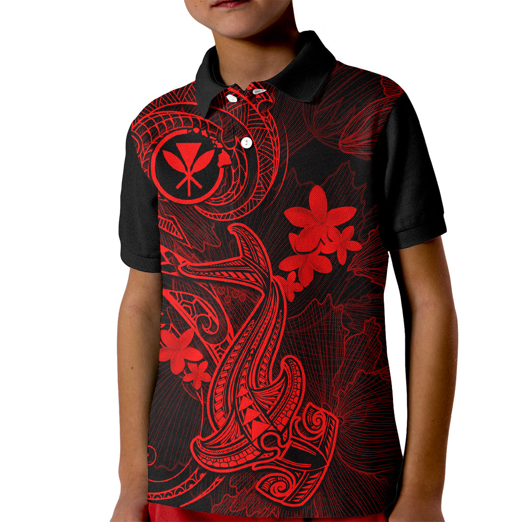 Hawaii Kid Polo Shirt Hammerhead Shark Tattoo Mix Polynesian Plumeria Red Version LT14 Kid Red - Polynesian Pride