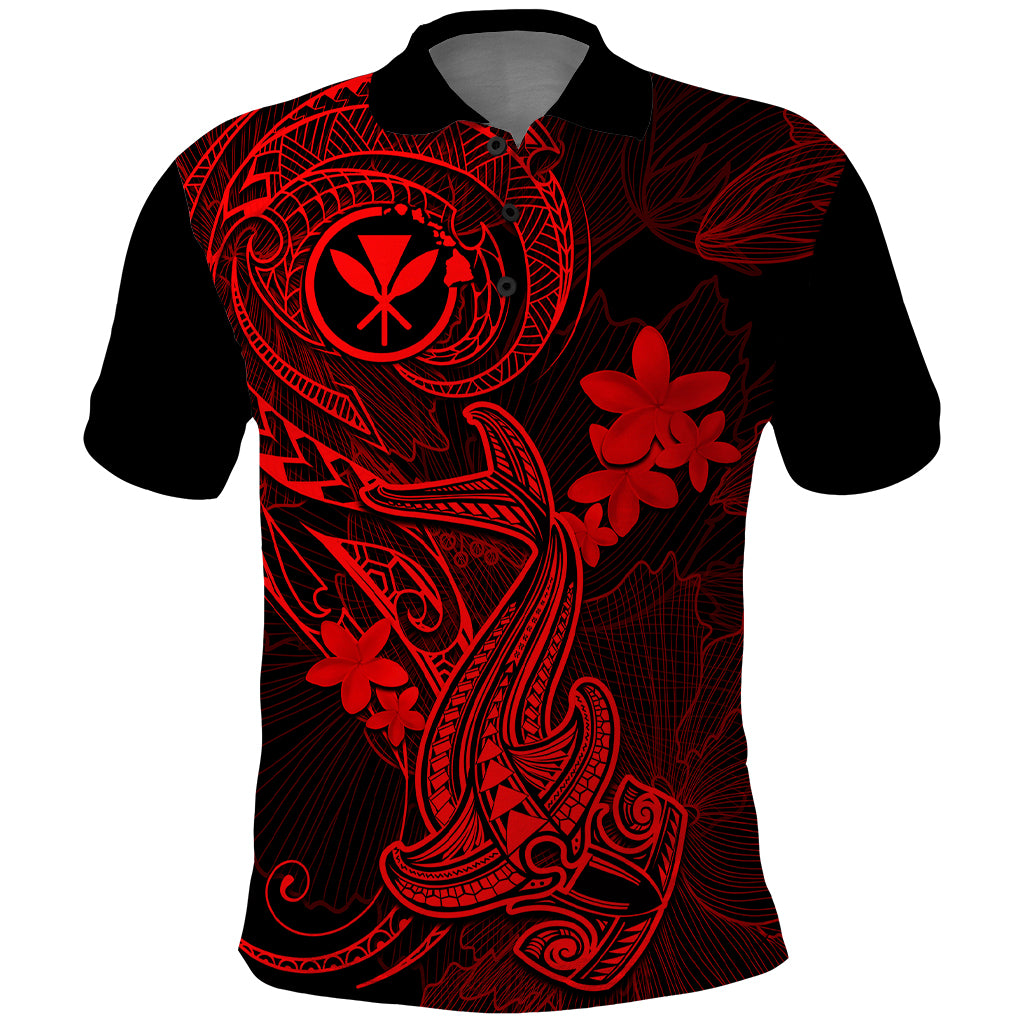 Hawaii Polo Shirt Hammerhead Shark Tattoo Mix Polynesian Plumeria Red Version LT14 Red - Polynesian Pride