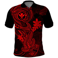 Hawaii Polo Shirt Hammerhead Shark Tattoo Mix Polynesian Plumeria Red Version LT14 Red - Polynesian Pride