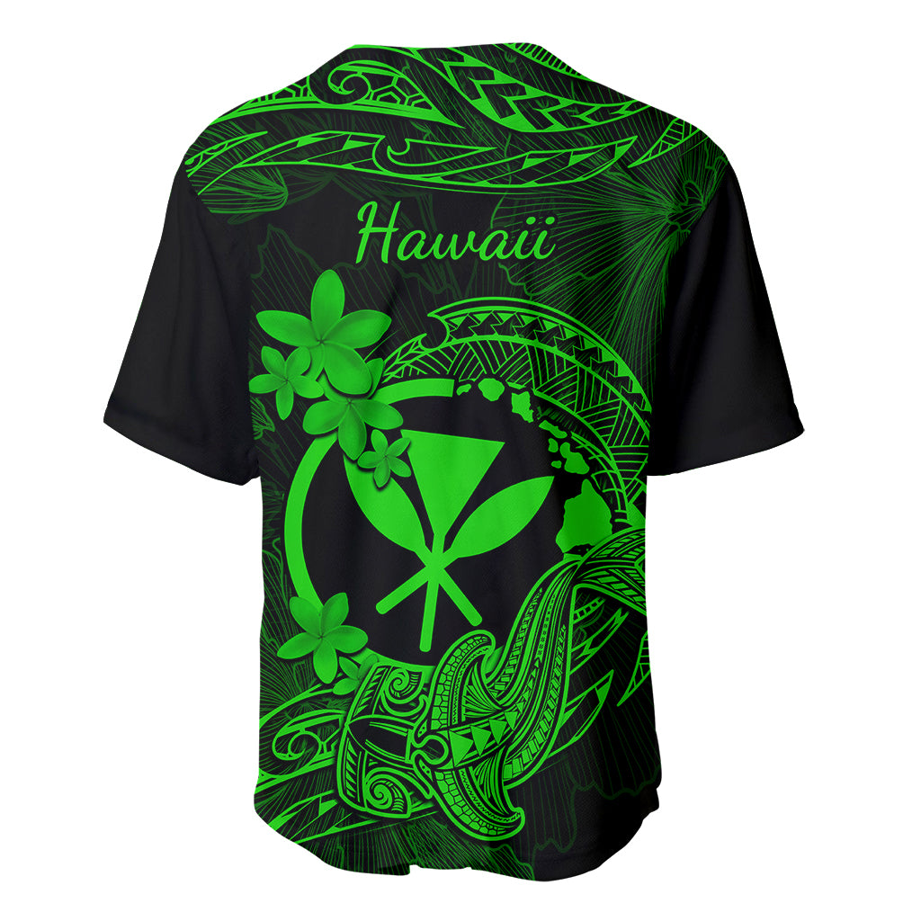 Hawaii Baseball Jersey Hammerhead Shark Tattoo Mix Polynesian Plumeria Green Version LT14 - Polynesian Pride
