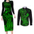 hawaii-couples-matching-long-sleeve-bodycon-dress-and-long-sleeve-button-shirts-hammerhead-shark-tattoo-mix-polynesian-plumeria-green-version
