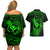 hawaii-couples-matching-off-shoulder-short-dress-and-hawaiian-shirt-hammerhead-shark-tattoo-mix-polynesian-plumeria-green-version