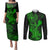 hawaii-couples-matching-puletasi-dress-and-long-sleeve-button-shirts-hammerhead-shark-tattoo-mix-polynesian-plumeria-green-version