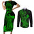 hawaii-couples-matching-short-sleeve-bodycon-dress-and-long-sleeve-button-shirts-hammerhead-shark-tattoo-mix-polynesian-plumeria-green-version
