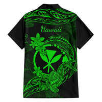 Hawaii Family Matching Off Shoulder Maxi Dress and Hawaiian Shirt Hammerhead Shark Tattoo Mix Polynesian Plumeria Green Version LT14 - Polynesian Pride