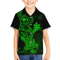 Hawaii Family Matching Off Shoulder Maxi Dress and Hawaiian Shirt Hammerhead Shark Tattoo Mix Polynesian Plumeria Green Version LT14 Son's Shirt Green - Polynesian Pride