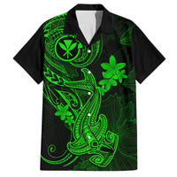 Hawaii Family Matching Tank Maxi Dress and Hawaiian Shirt Hammerhead Shark Tattoo Mix Polynesian Plumeria Green Version LT14 Dad's Shirt - Short Sleeve Green - Polynesian Pride