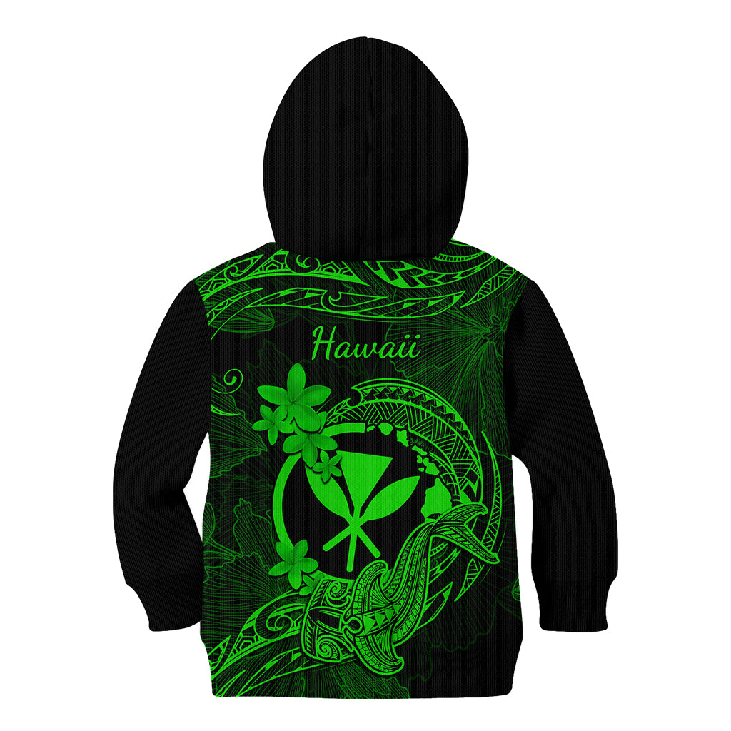 Hawaii Kid Hoodie Hammerhead Shark Tattoo Mix Polynesian Plumeria Green Version LT14 - Polynesian Pride