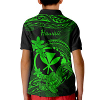 Hawaii Kid Polo Shirt Hammerhead Shark Tattoo Mix Polynesian Plumeria Green Version LT14 - Polynesian Pride