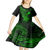 hawaii-kid-short-sleeve-dress-hammerhead-shark-tattoo-mix-polynesian-plumeria-green-version