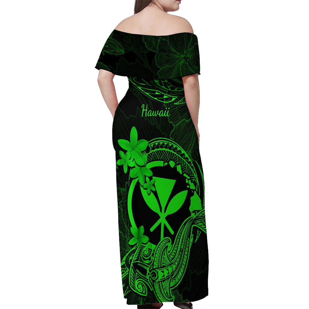 hawaii-off-shoulder-maxi-dress-hammerhead-shark-tattoo-mix-polynesian-plumeria-green-version