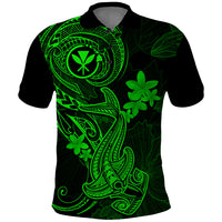 Hawaii Polo Shirt Hammerhead Shark Tattoo Mix Polynesian Plumeria Green Version LT14 Green - Polynesian Pride