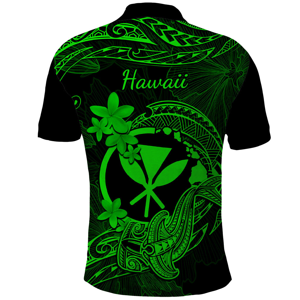 Hawaii Polo Shirt Hammerhead Shark Tattoo Mix Polynesian Plumeria Green Version LT14 - Polynesian Pride