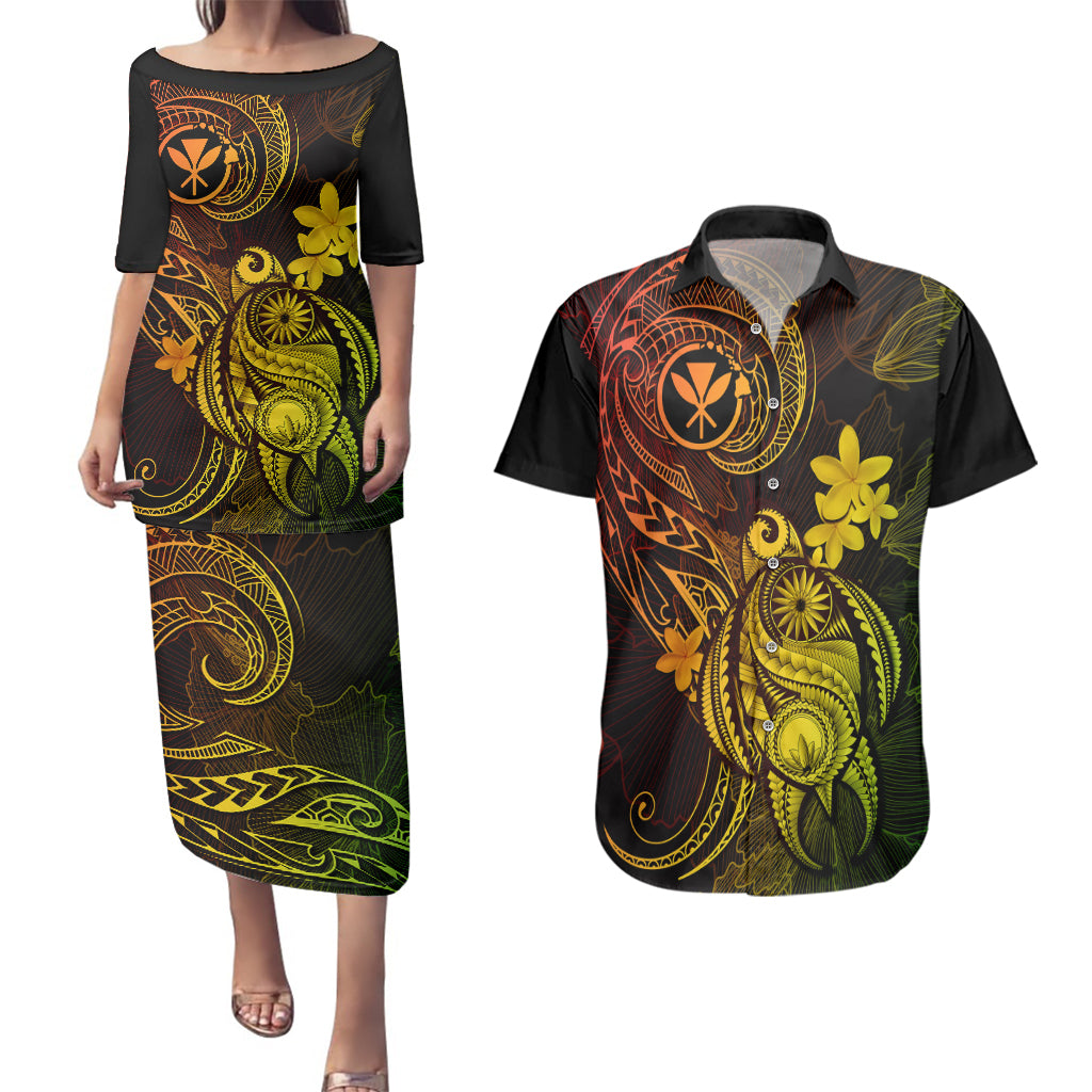 hawaii-couples-matching-puletasi-dress-and-hawaiian-shirt-turtle-mix-polynesian-plumeria-reggae-version