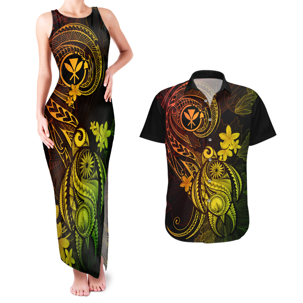 hawaii-couples-matching-tank-maxi-dress-and-hawaiian-shirt-turtle-mix-polynesian-plumeria-reggae-version