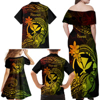 Hawaii Family Matching Off Shoulder Maxi Dress and Hawaiian Shirt Turtle Mix Polynesian Plumeria Reggae Version LT14 - Polynesian Pride