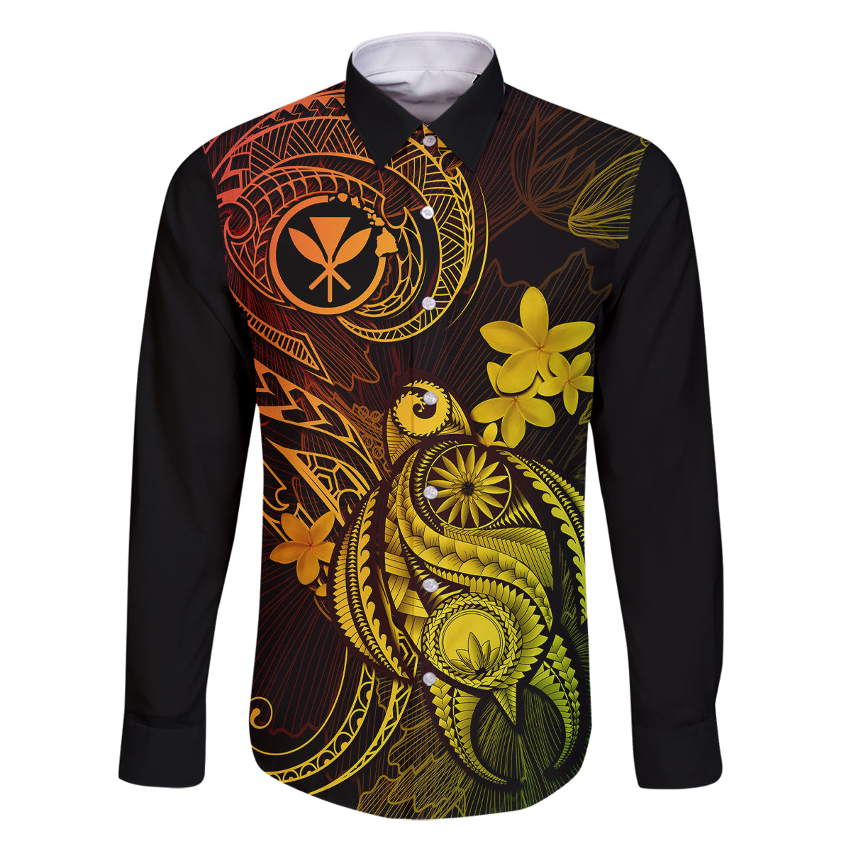 Hawaii Family Matching Off Shoulder Maxi Dress and Hawaiian Shirt Turtle Mix Polynesian Plumeria Reggae Version LT14 Dad's Shirt - Long Sleeve Reggae - Polynesian Pride