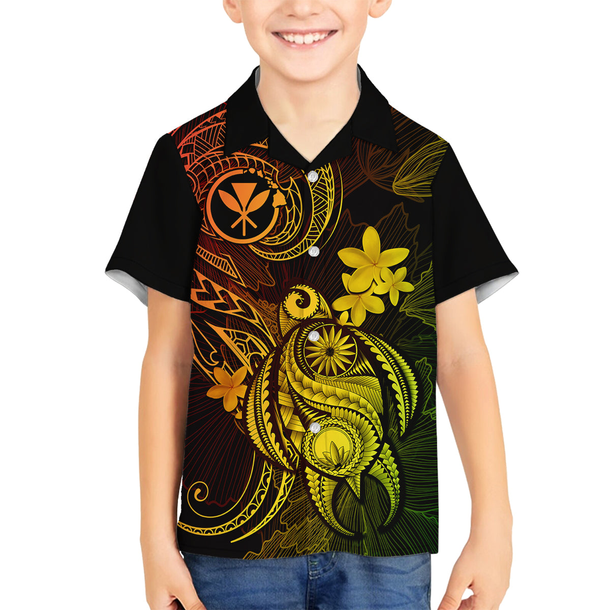 Hawaii Family Matching Off Shoulder Maxi Dress and Hawaiian Shirt Turtle Mix Polynesian Plumeria Reggae Version LT14 Son's Shirt Reggae - Polynesian Pride
