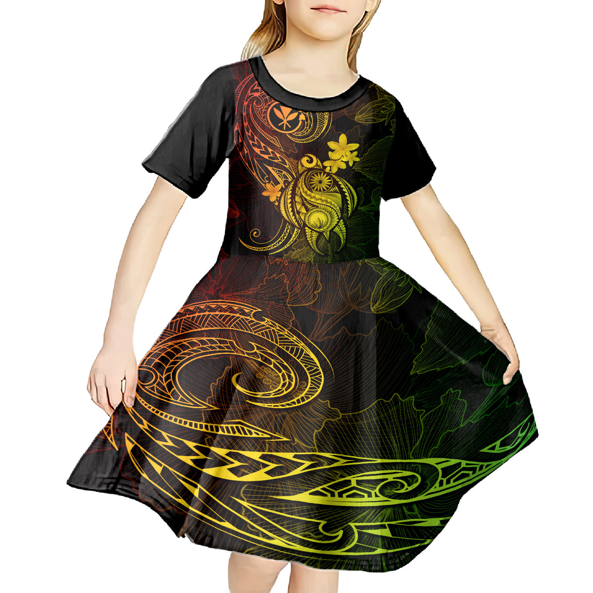 hawaii-kid-short-sleeve-dress-turtle-mix-polynesian-plumeria-reggae-version