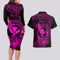 Hawaii Couples Matching Long Sleeve Bodycon Dress and Hawaiian Shirt Turtle Mix Polynesian Plumeria Pink Version LT14 - Polynesian Pride
