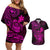 hawaii-couples-matching-off-shoulder-short-dress-and-hawaiian-shirt-turtle-mix-polynesian-plumeria-pink-version