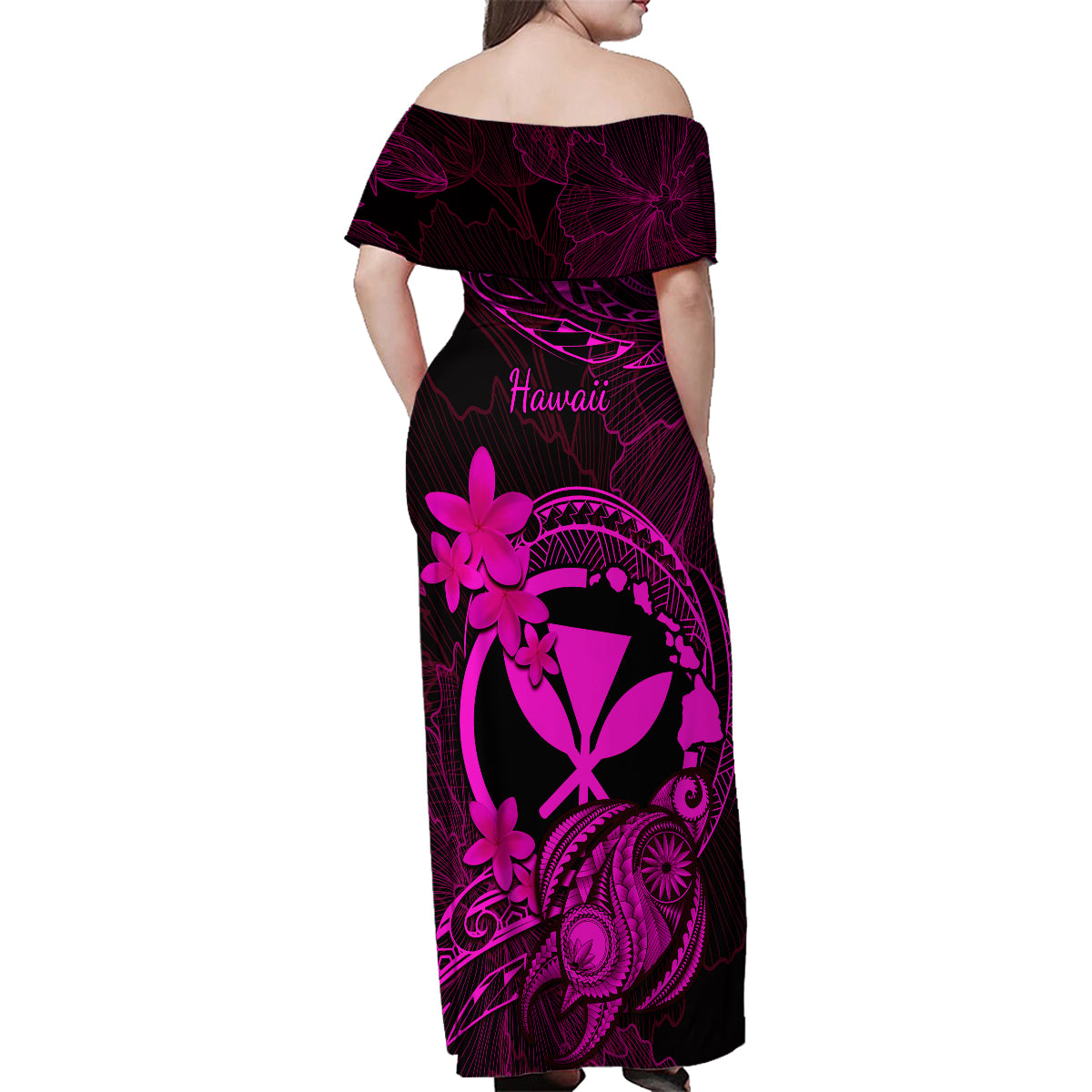 Hawaii Family Matching Off Shoulder Maxi Dress and Hawaiian Shirt Turtle Mix Polynesian Plumeria Pink Version LT14 - Polynesian Pride