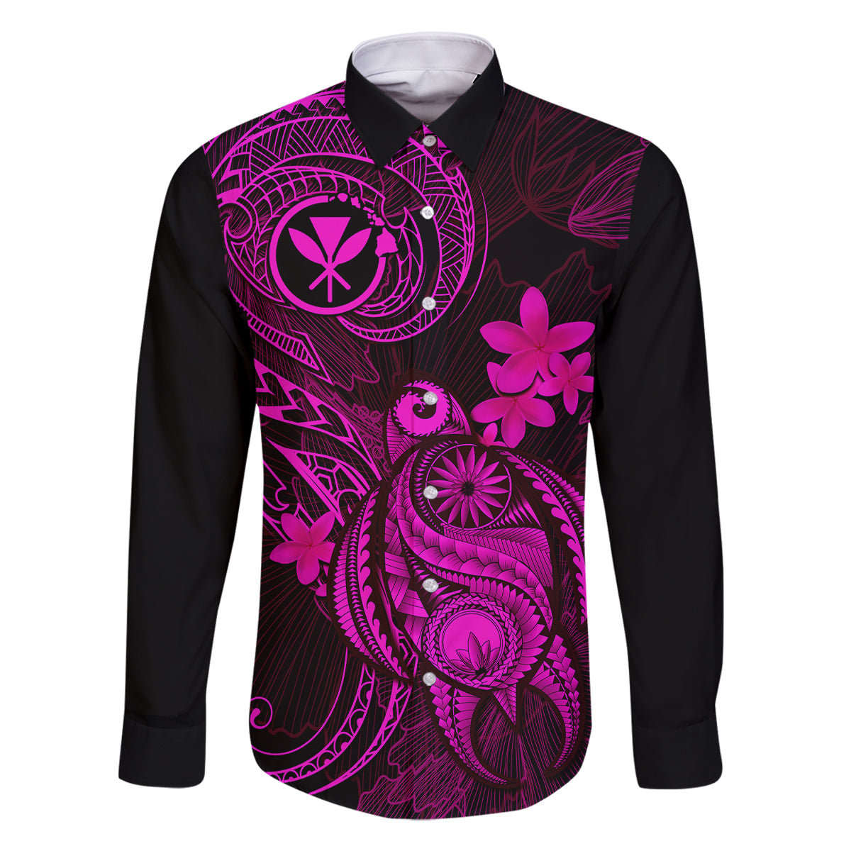Hawaii Family Matching Tank Maxi Dress and Hawaiian Shirt Turtle Mix Polynesian Plumeria Pink Version LT14 Dad's Shirt - Long Sleeve Pink - Polynesian Pride