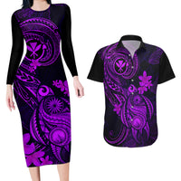 Hawaii Couples Matching Long Sleeve Bodycon Dress and Hawaiian Shirt Turtle Mix Polynesian Plumeria Purple Version LT14 Purple - Polynesian Pride