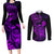 hawaii-couples-matching-long-sleeve-bodycon-dress-and-long-sleeve-button-shirts-turtle-mix-polynesian-plumeria-purple-version
