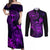 hawaii-couples-matching-off-shoulder-maxi-dress-and-long-sleeve-button-shirts-turtle-mix-polynesian-plumeria-purple-version