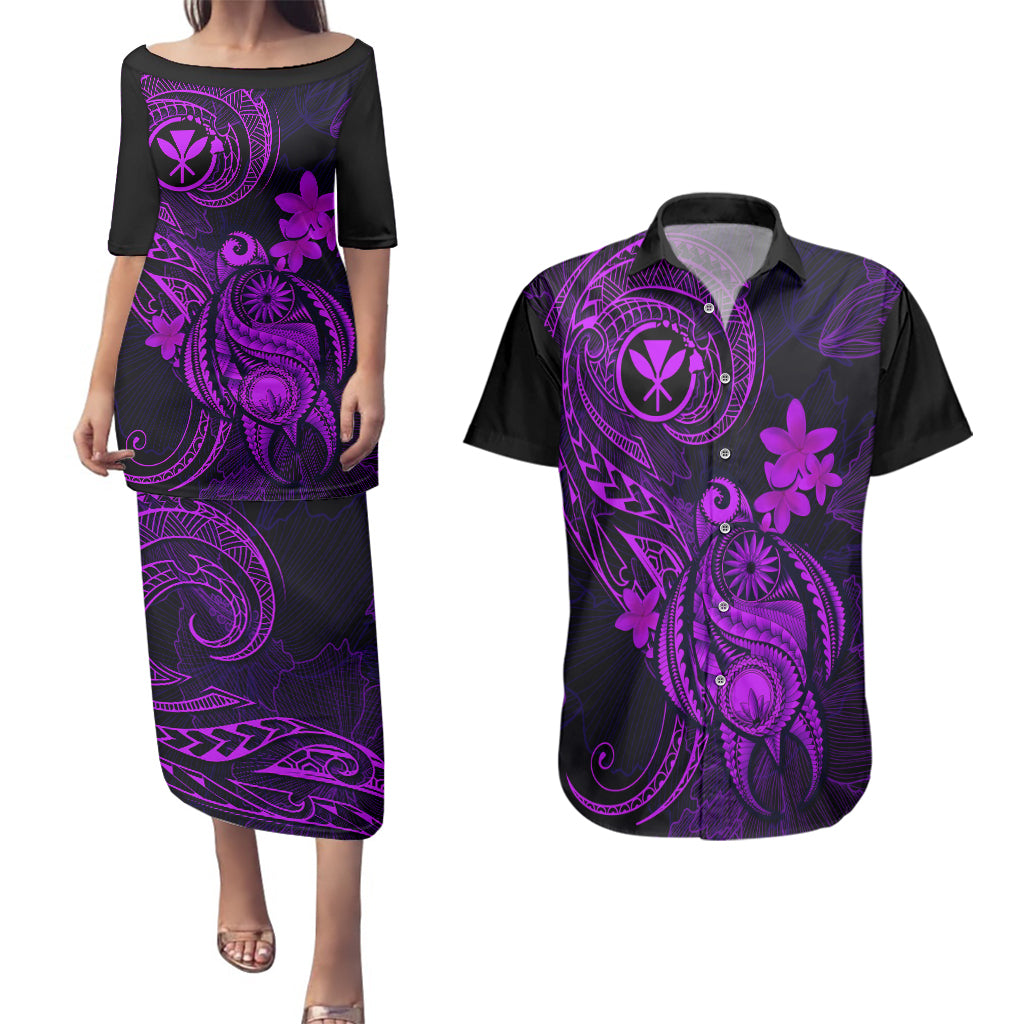 hawaii-couples-matching-puletasi-dress-and-hawaiian-shirt-turtle-mix-polynesian-plumeria-purple-version