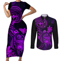 Hawaii Couples Matching Short Sleeve Bodycon Dress and Long Sleeve Button Shirts Turtle Mix Polynesian Plumeria Purple Version LT14 Purple - Polynesian Pride