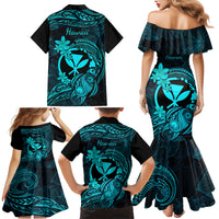 hawaii-family-matching-mermaid-dress-and-hawaiian-shirt-turtle-mix-polynesian-plumeria-turquoise-version