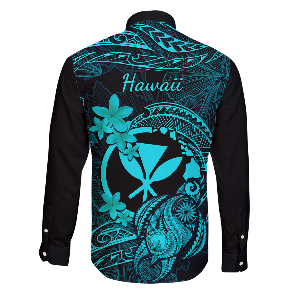 hawaii-family-matching-off-shoulder-long-sleeve-dress-and-hawaiian-shirt-turtle-mix-polynesian-plumeria-turquoise-version