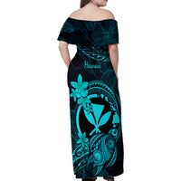 Hawaii Family Matching Off Shoulder Maxi Dress and Hawaiian Shirt Turtle Mix Polynesian Plumeria Turquoise Version LT14 - Polynesian Pride