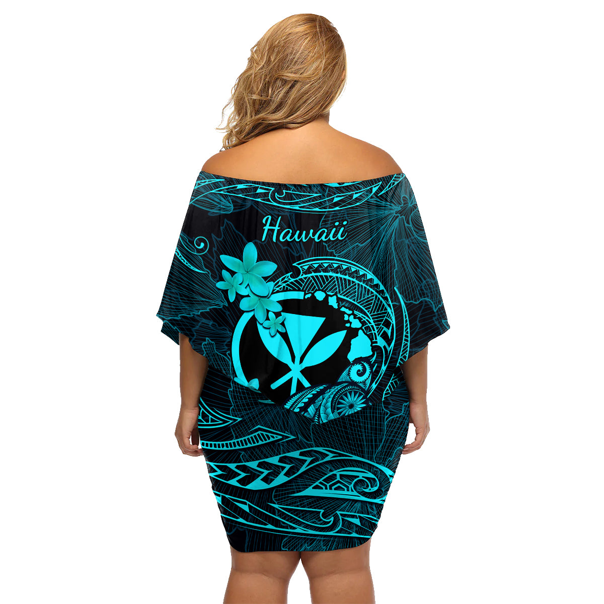 hawaii-family-matching-off-shoulder-short-dress-and-hawaiian-shirt-turtle-mix-polynesian-plumeria-turquoise-version
