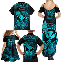 Hawaii Family Matching Summer Maxi Dress and Hawaiian Shirt Turtle Mix Polynesian Plumeria Turquoise Version LT14 - Polynesian Pride