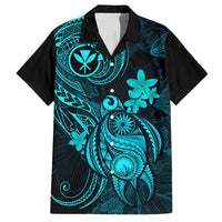 Hawaii Family Matching Summer Maxi Dress and Hawaiian Shirt Turtle Mix Polynesian Plumeria Turquoise Version LT14 Dad's Shirt - Short Sleeve Turquoise - Polynesian Pride