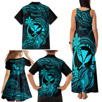Hawaii Family Matching Tank Maxi Dress and Hawaiian Shirt Turtle Mix Polynesian Plumeria Turquoise Version LT14 - Polynesian Pride
