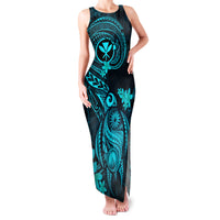 Hawaii Family Matching Tank Maxi Dress and Hawaiian Shirt Turtle Mix Polynesian Plumeria Turquoise Version LT14 Mom's Dress Turquoise - Polynesian Pride