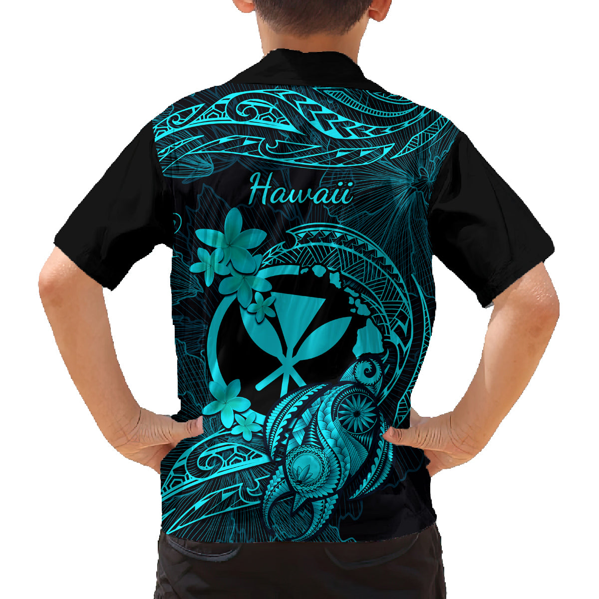 hawaii-kid-hawaiian-shirt-turtle-mix-polynesian-plumeria-turquoise-version